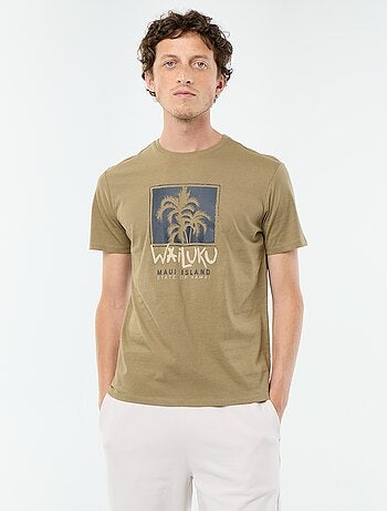 T-shirt homme en coton bio à motif placé et col rond