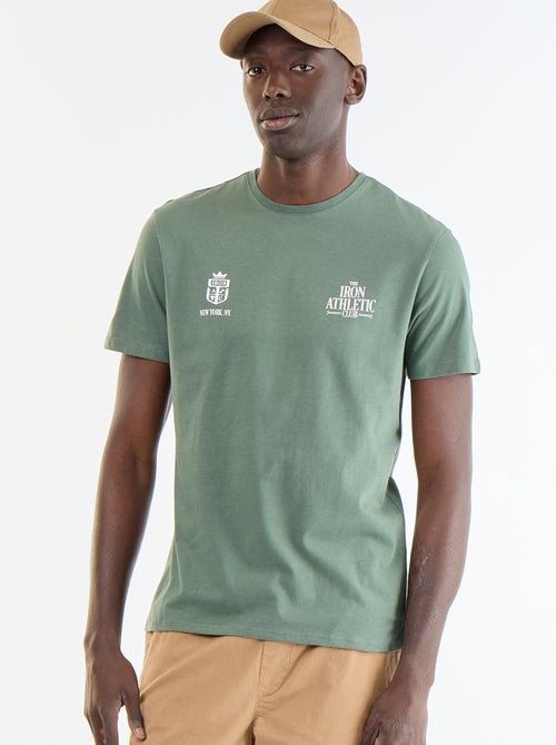 T-shirt homme en coton biologique à col rond et motif placé - Kiabi