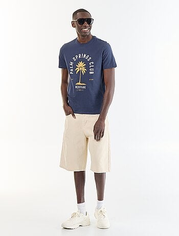 T-shirt homme en coton bio à motif placé et col rond