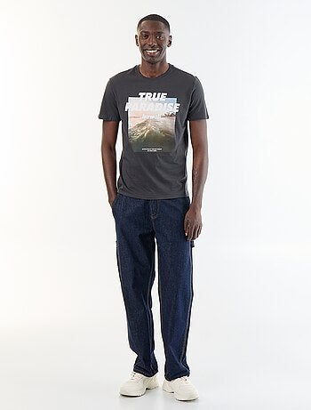 T-shirt homme en coton bio à motif placé et col rond