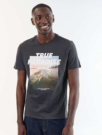 T-shirt homme en coton bio à motif placé et col rond