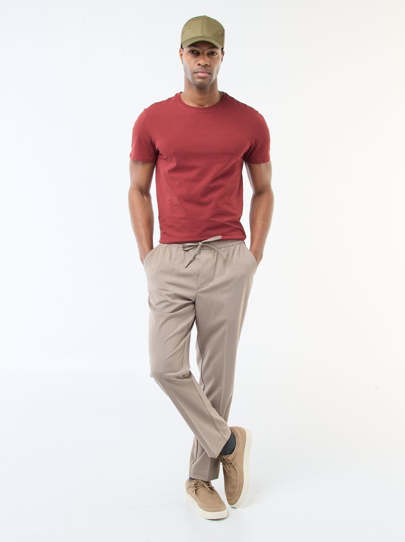 T-shirt homme en coton biologique col rond coupe slim Rouge - Kiabi