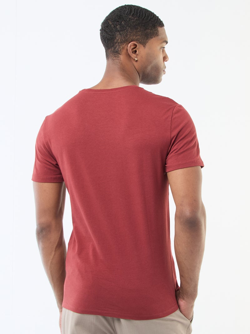 T-shirt homme en coton biologique col rond coupe slim Rouge - Kiabi