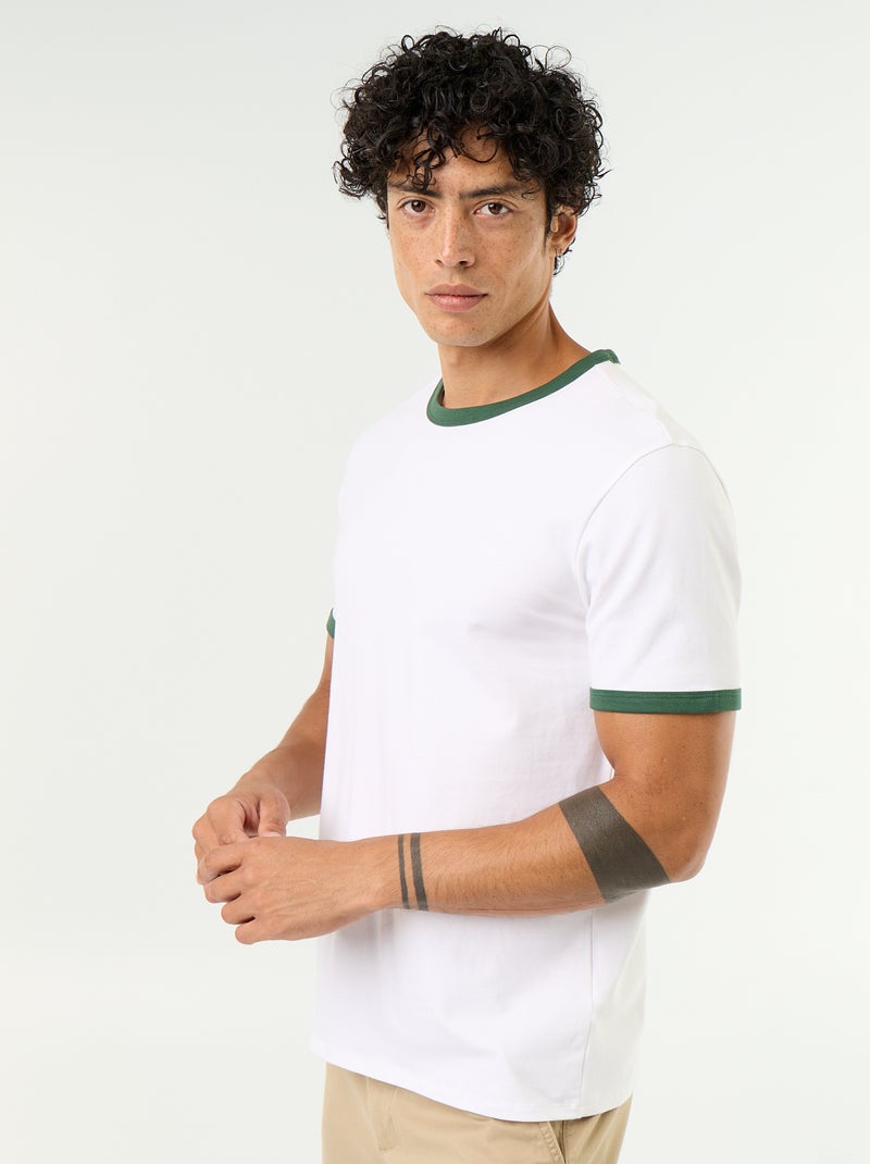 T-shirt homme en coton ? col contrastant Vert - Kiabi
