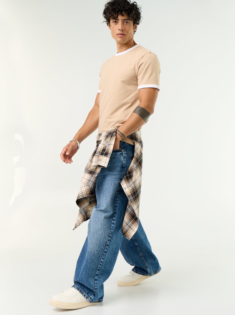 T-shirt homme en coton ? col rond uni Beige - Kiabi