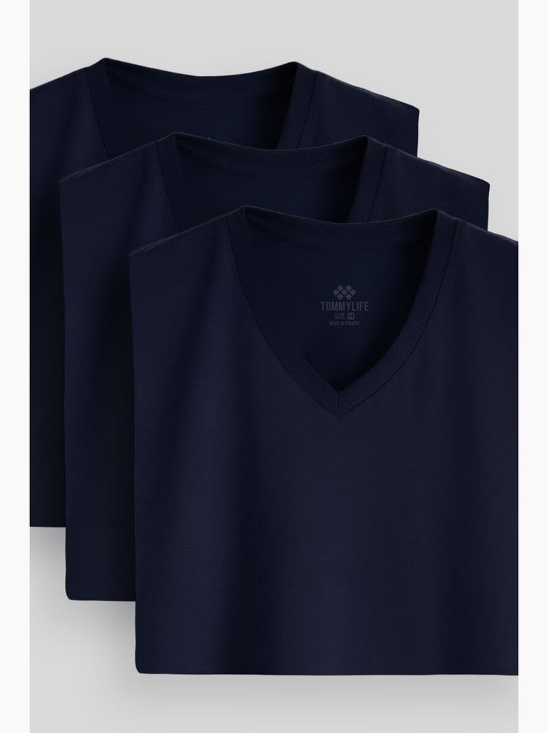 T-shirt homme en coton et élasthanne à col v tommy Bleu marine - Kiabi