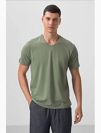 T-shirt homme en coton et élasthanne à col v tommy