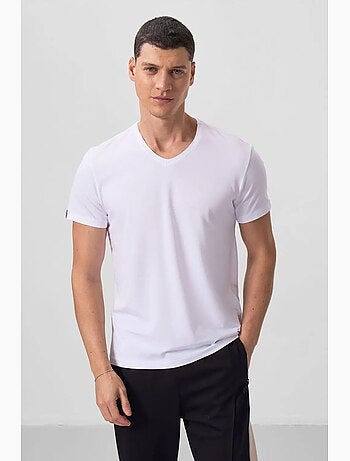 T-shirt homme en coton et élasthanne à col v tommy