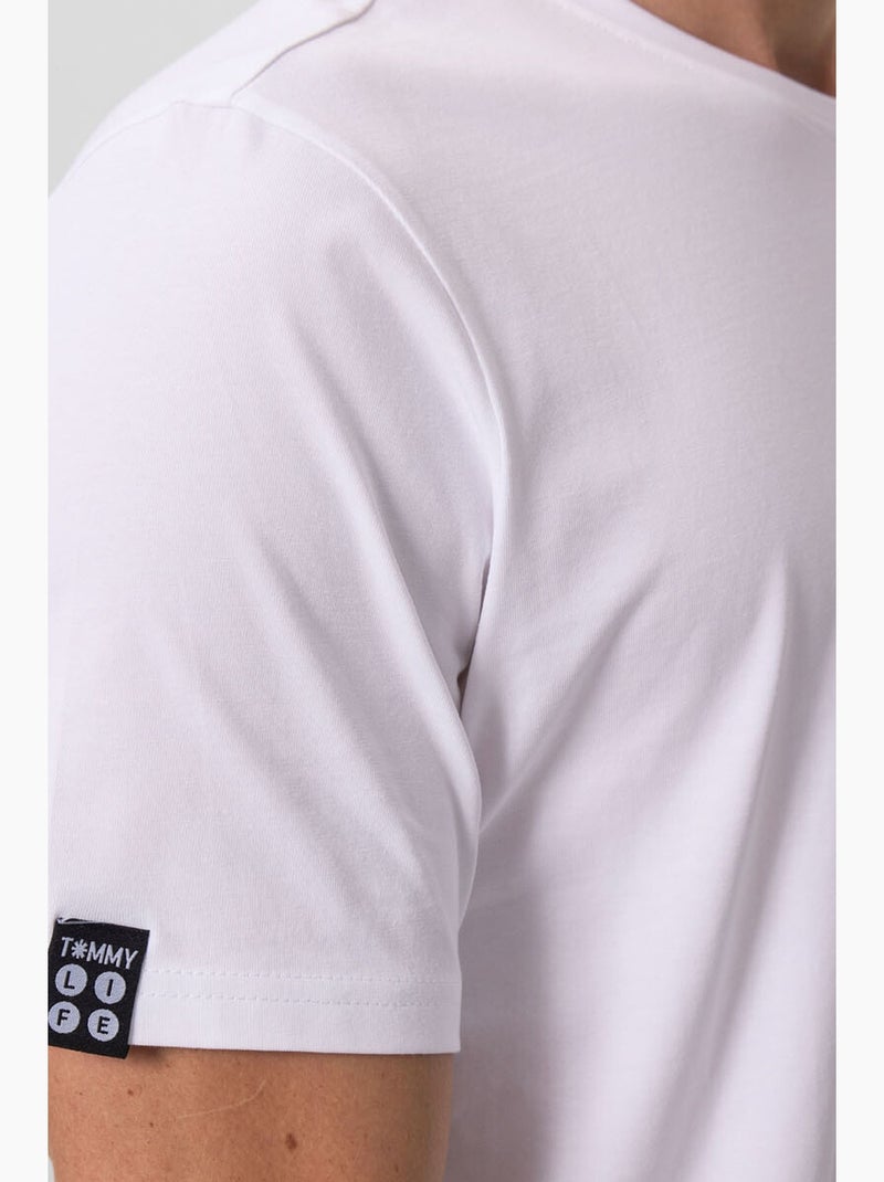 T-shirt homme en coton et élasthanne, col rond tommy Blanc - Kiabi