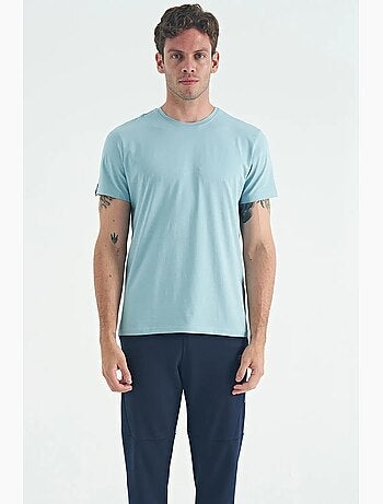T-shirt homme en coton et élasthanne, col rond tommy