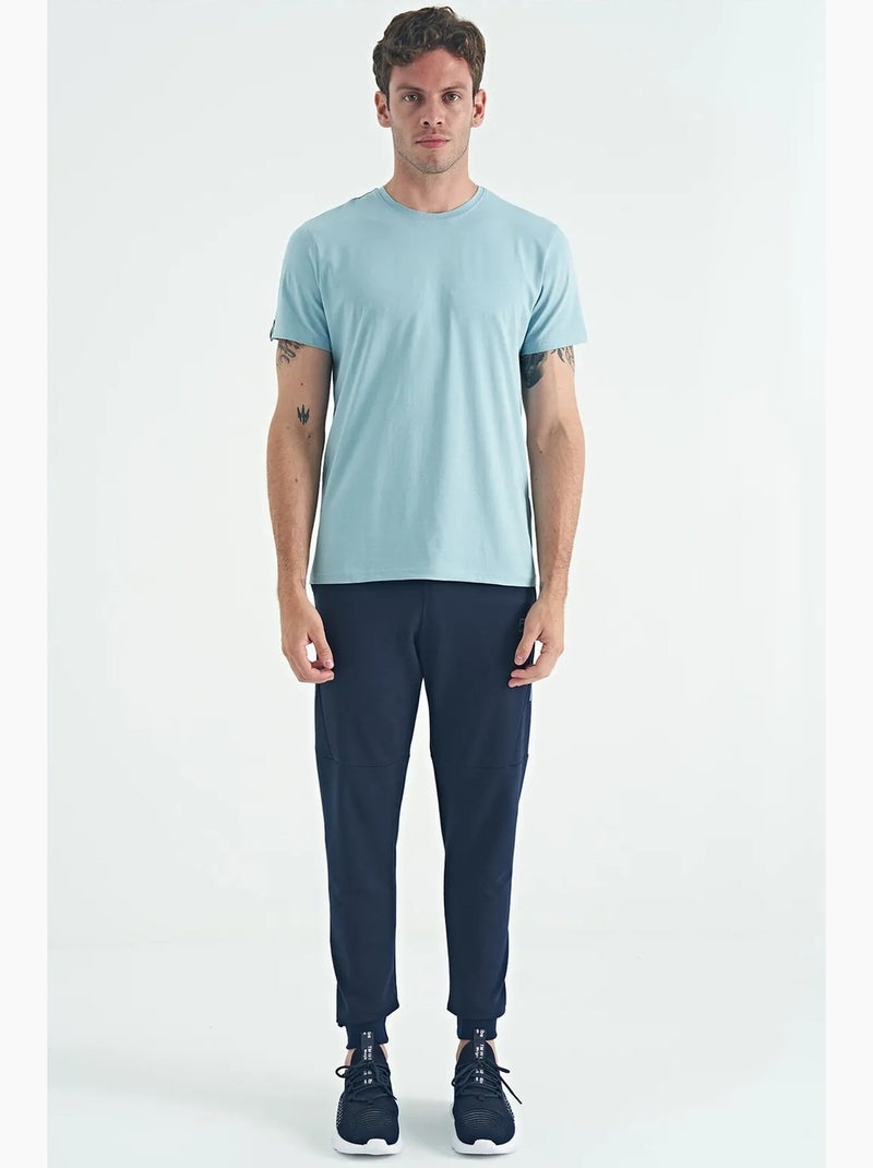 T-shirt homme en coton et élasthanne, col rond tommy Bleu ciel - Kiabi