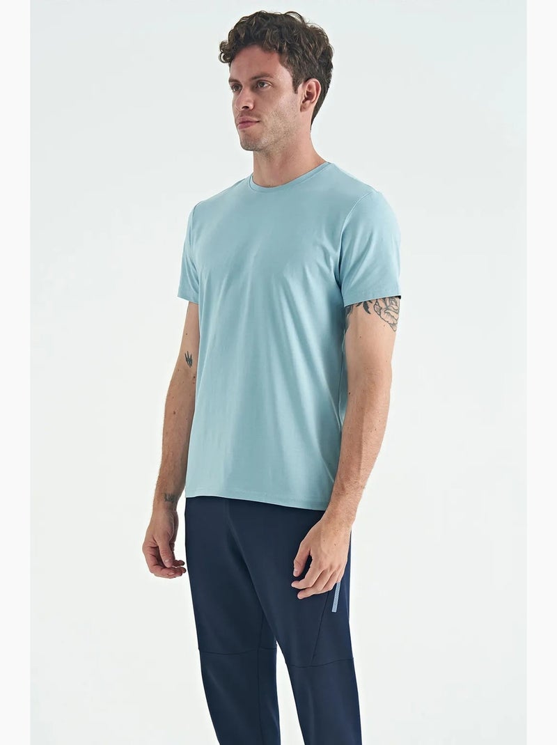 T-shirt homme en coton et élasthanne, col rond tommy Bleu ciel - Kiabi