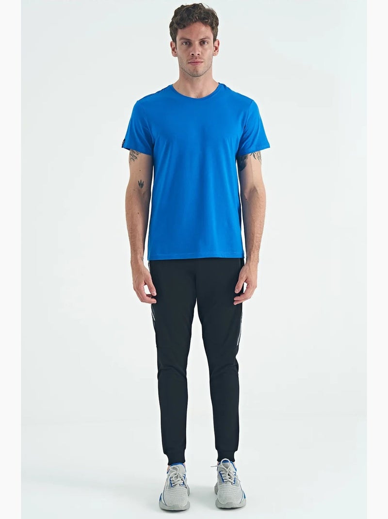 T-shirt homme en coton et élasthanne, col rond tommy Bleu cobalt - Kiabi