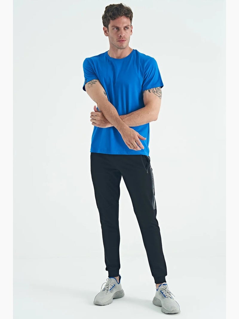 T-shirt homme en coton et élasthanne, col rond tommy Bleu cobalt - Kiabi