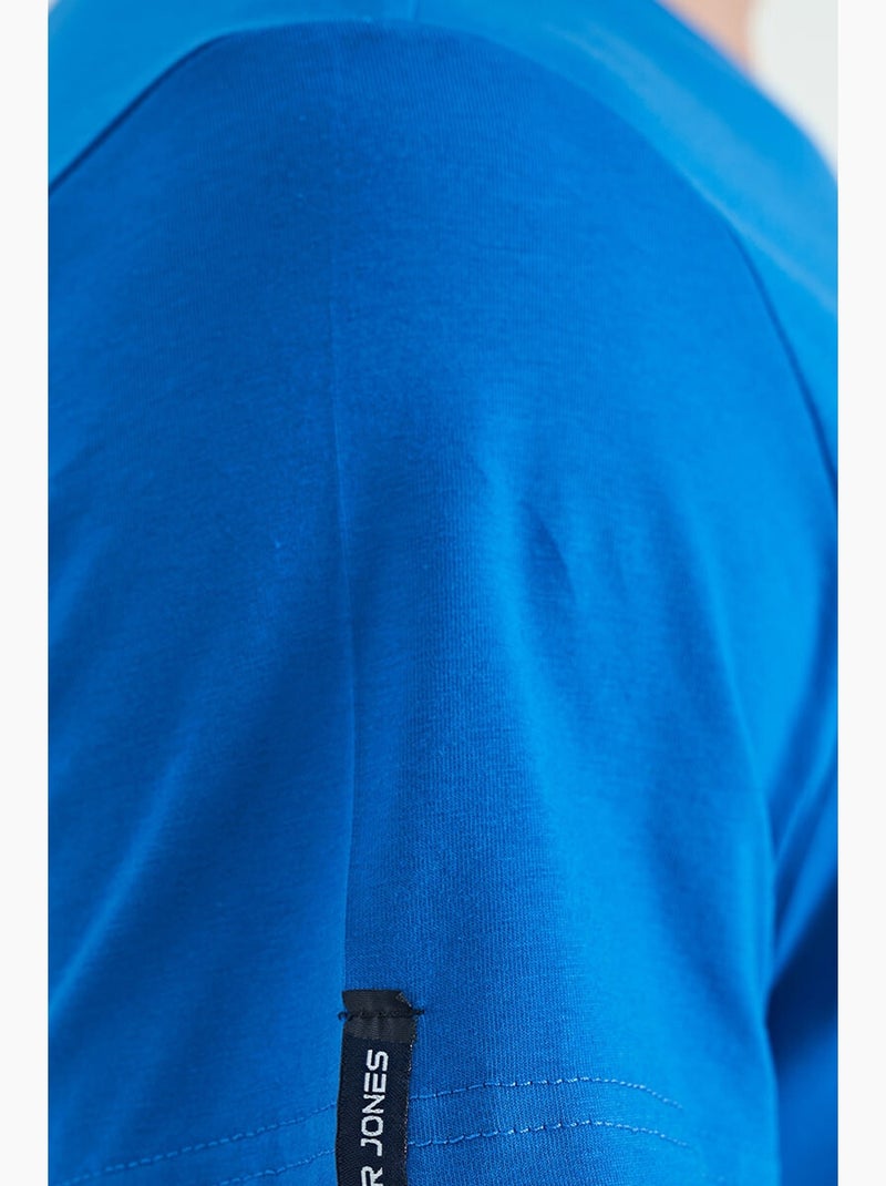 T-shirt homme en coton et élasthanne, col rond tommy Bleu cobalt - Kiabi