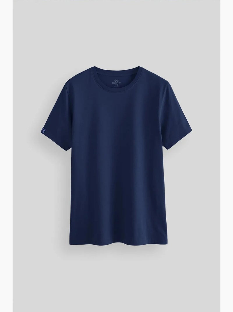 T-shirt homme en coton et élasthanne, col rond tommy Bleu foncé - Kiabi