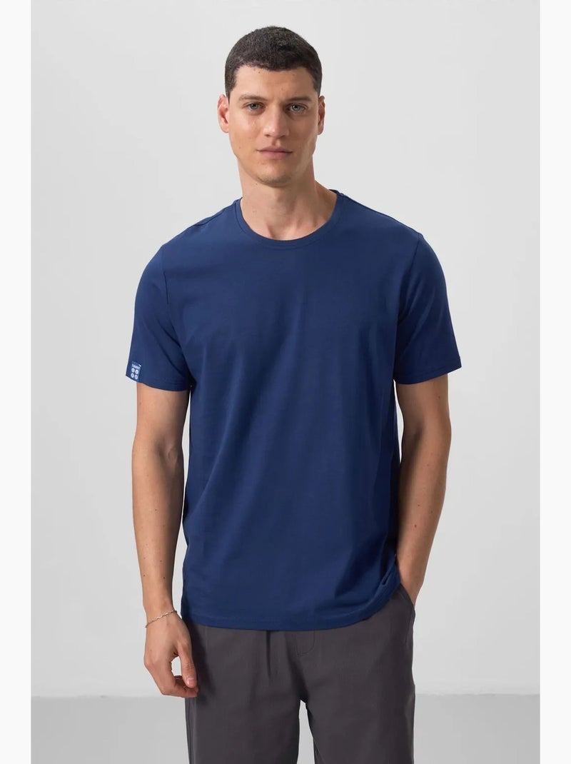 T-shirt homme en coton et élasthanne, col rond tommy Bleu foncé - Kiabi