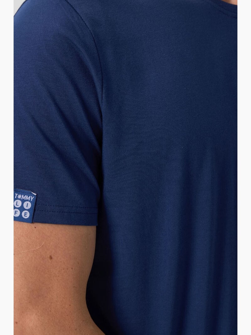 T-shirt homme en coton et élasthanne, col rond tommy Bleu foncé - Kiabi