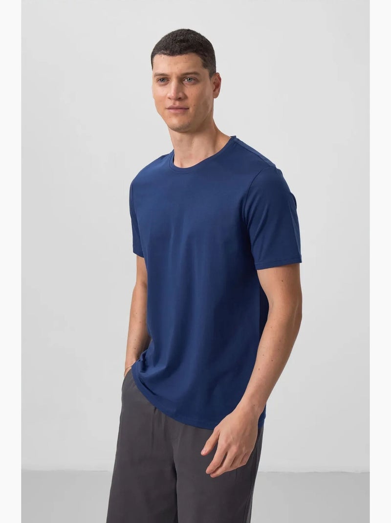 T-shirt homme en coton et élasthanne, col rond tommy Bleu foncé - Kiabi
