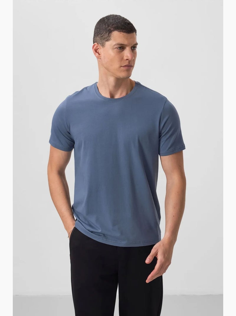 T-shirt homme en coton et élasthanne, col rond tommy Bleu - Kiabi