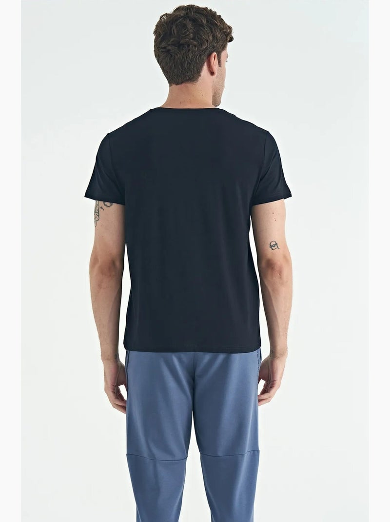 T-shirt homme en coton et élasthanne, col rond tommy Bleu lagon - Kiabi