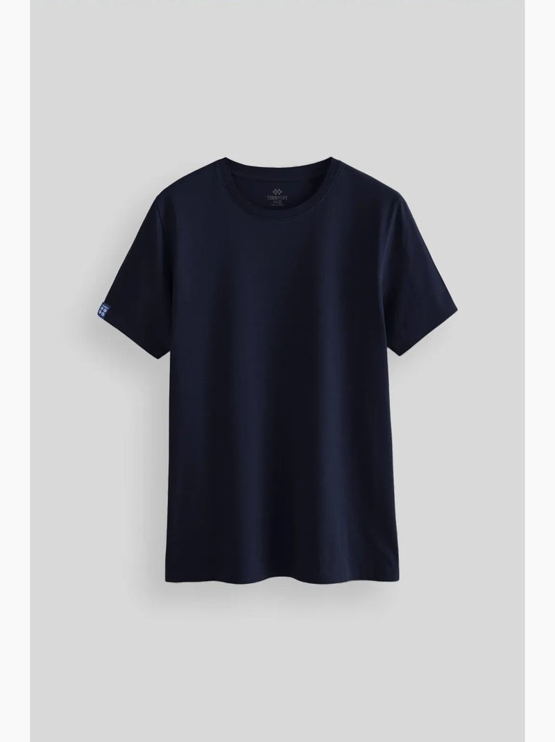 T-shirt homme en coton et élasthanne, col rond tommy Bleu marine - Kiabi
