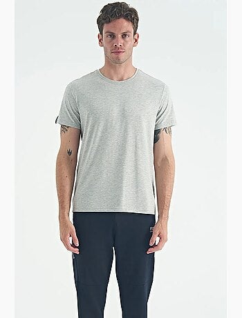 T-shirt homme en coton et élasthanne, col rond tommy