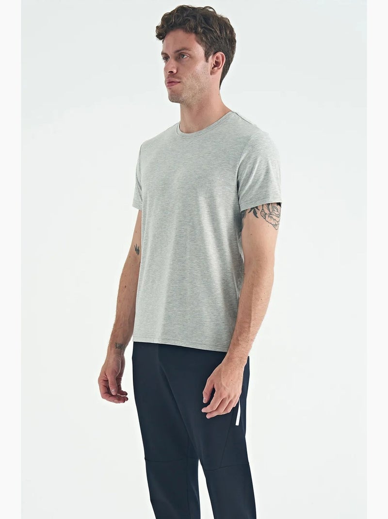 T-shirt homme en coton et élasthanne, col rond tommy Gris clair - Kiabi