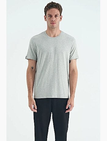 T-shirt homme en coton et élasthanne, col rond tommy