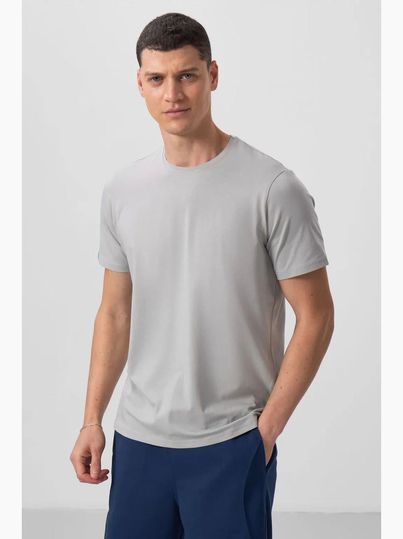 T-shirt homme en coton et élasthanne, col rond tommy Gris moyen - Kiabi