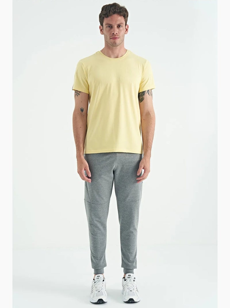 T-shirt homme en coton et élasthanne, col rond tommy Jaune citron - Kiabi