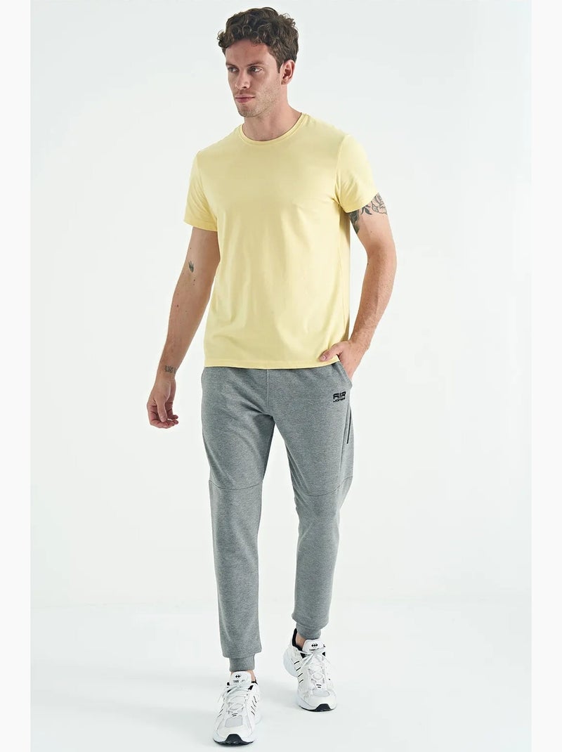T-shirt homme en coton et élasthanne, col rond tommy Jaune citron - Kiabi