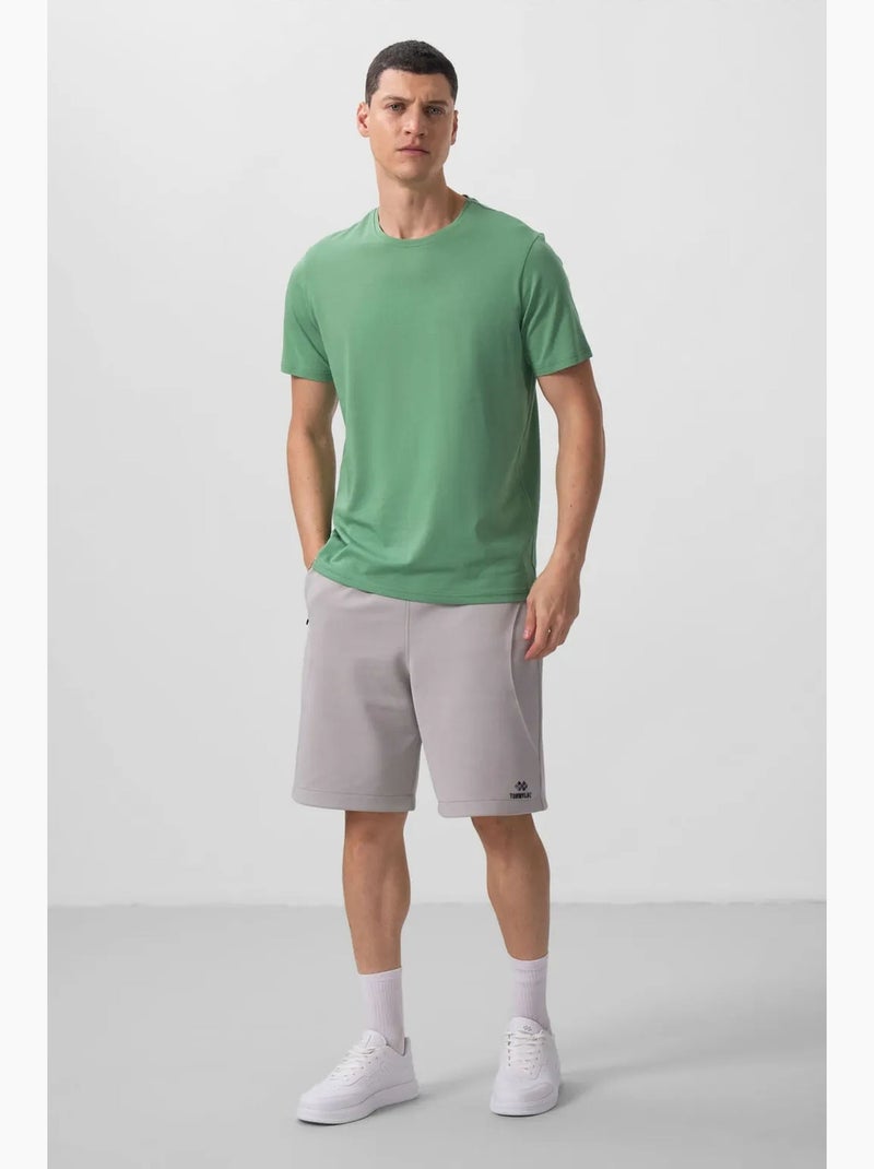 T-shirt homme en coton et élasthanne, col rond tommy Vert bouteille - Kiabi
