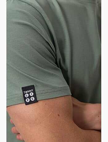 T-shirt homme en coton et élasthanne, col rond tommy