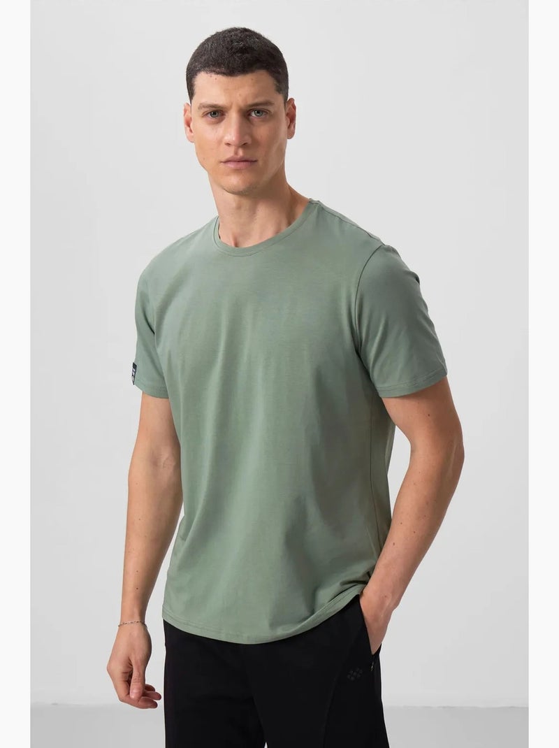 T-shirt homme en coton et élasthanne, col rond tommy Vert - Kiabi