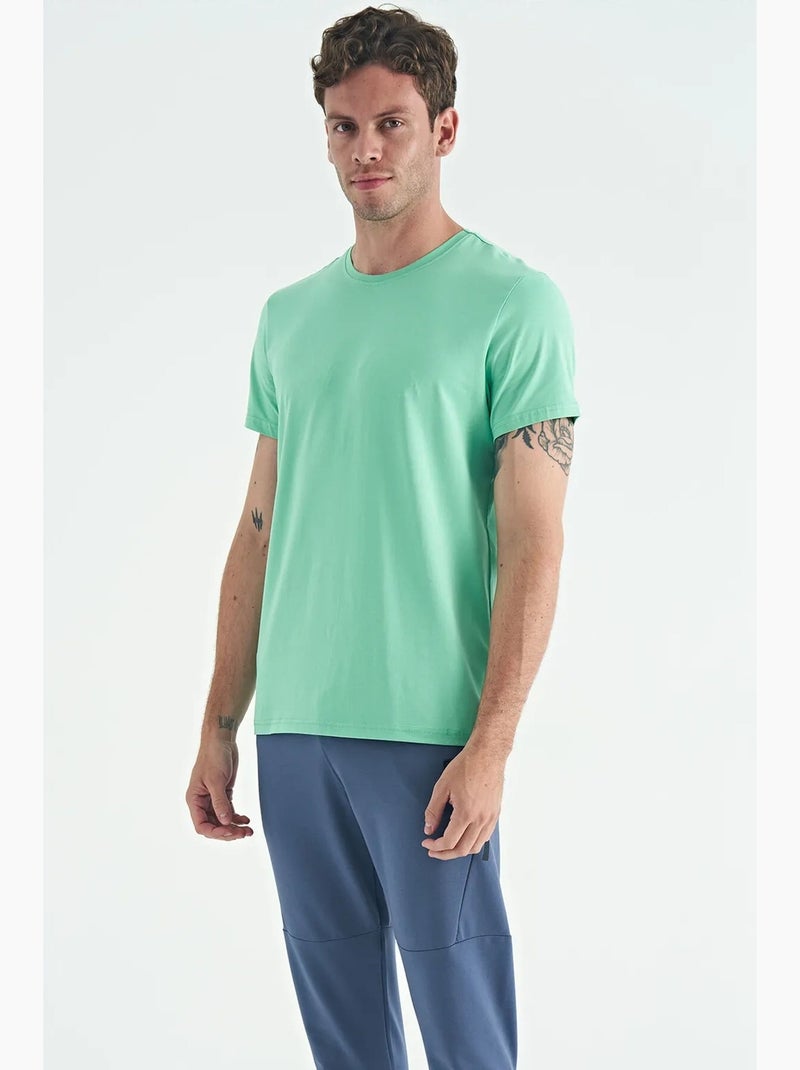 T-shirt homme en coton et élasthanne, col rond tommy Vert menthe - Kiabi