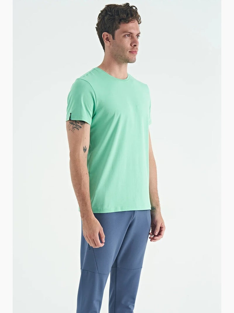 T-shirt homme en coton et élasthanne, col rond tommy Vert menthe - Kiabi