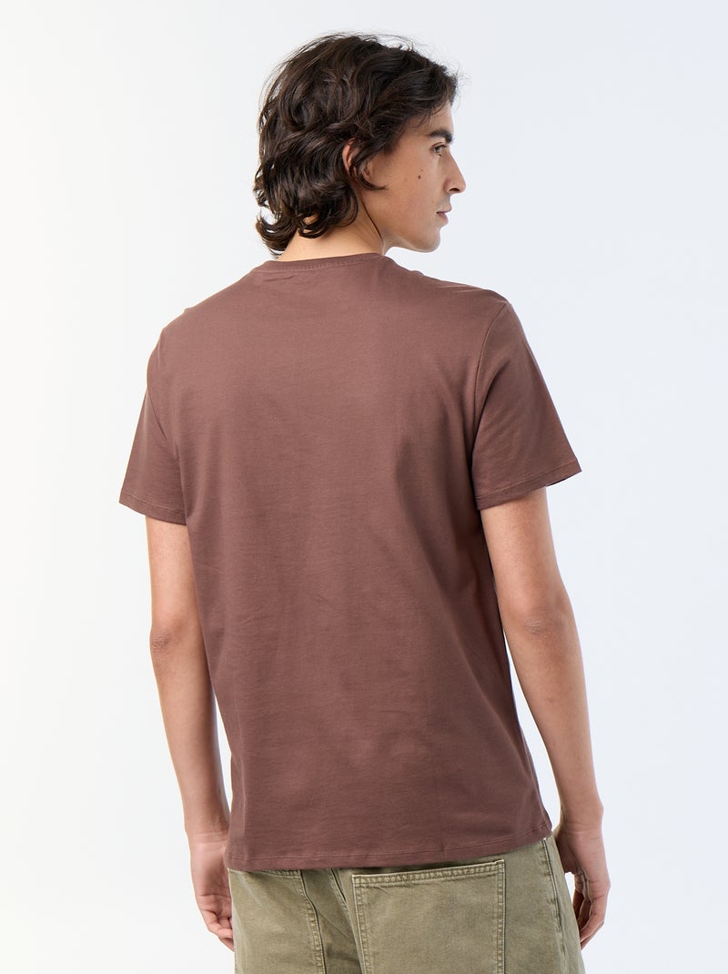 T-shirt homme en coton imprimé à col rond Marron - Kiabi