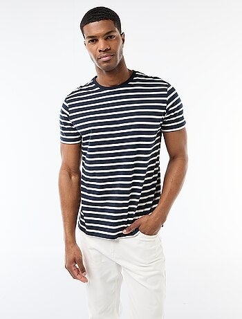 T-shirt homme en coton rayé marinière à col rond
