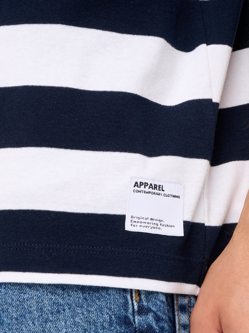 T-shirt homme en coton rayé à col rond Bleu - Kiabi