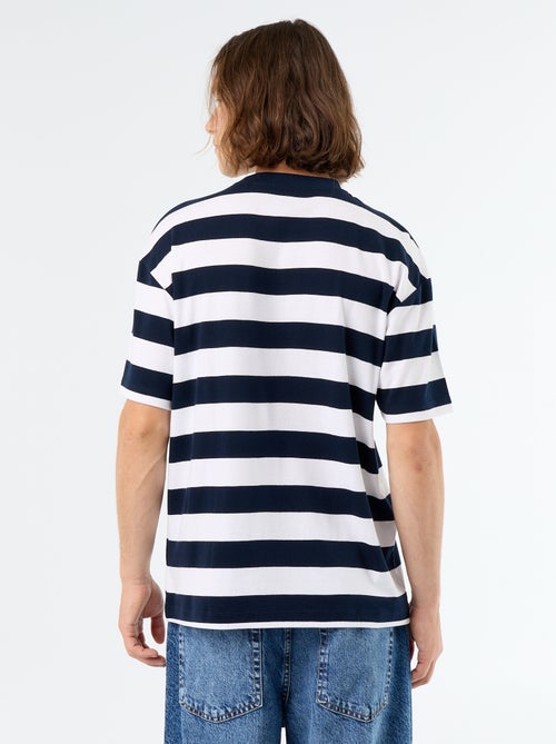 T-shirt homme en coton rayé à col rond - Kiabi
