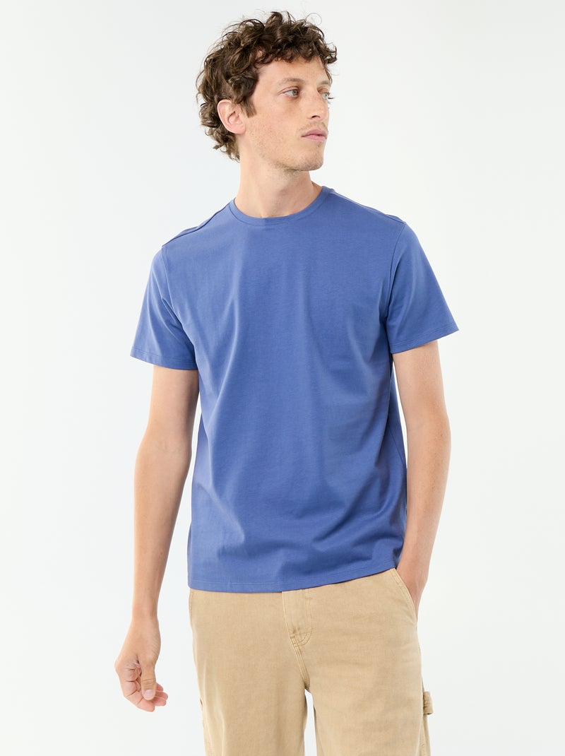 T-shirt homme en coton uni à col rond Bleu - Kiabi