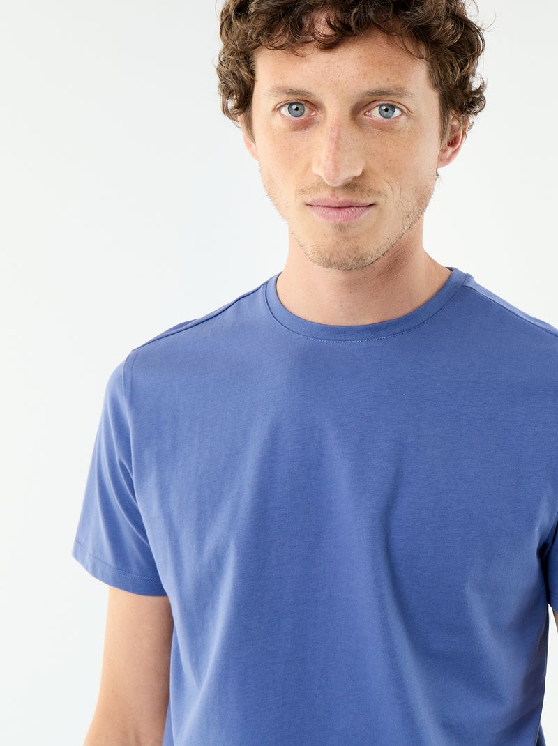 T-shirt homme en coton uni à col rond Bleu - Kiabi