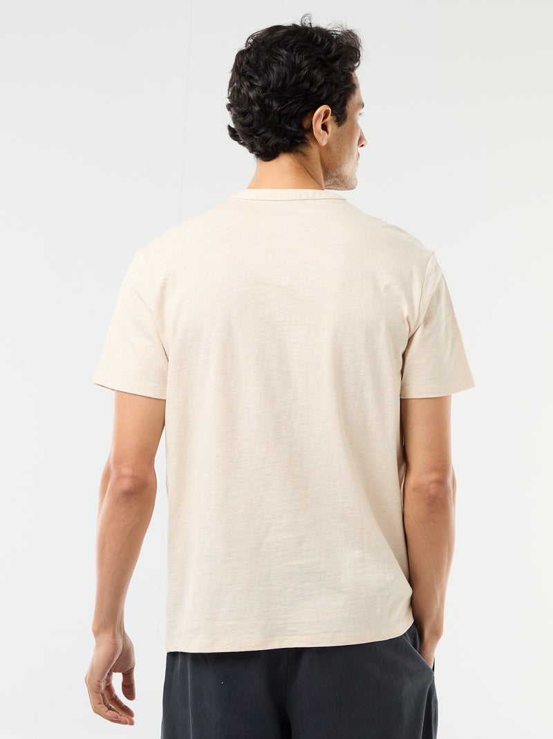 T-shirt homme en jersey flammé à col tunisien Beige - Kiabi