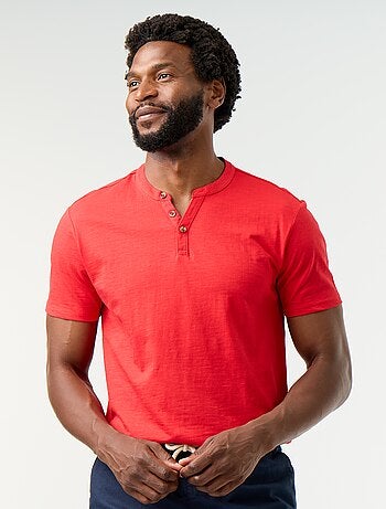 T-shirt homme en jersey flammé à col tunisien coupe regular