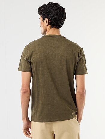 T-shirt homme en jersey flammé à col tunisien coupe regular