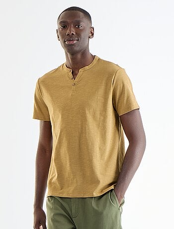 T-shirt homme en jersey flammé à col tunisien coupe regular