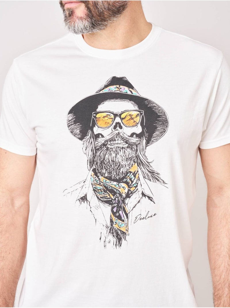T-shirt homme imprimé crâne cowboy  'deeluxe' Ecru - Kiabi