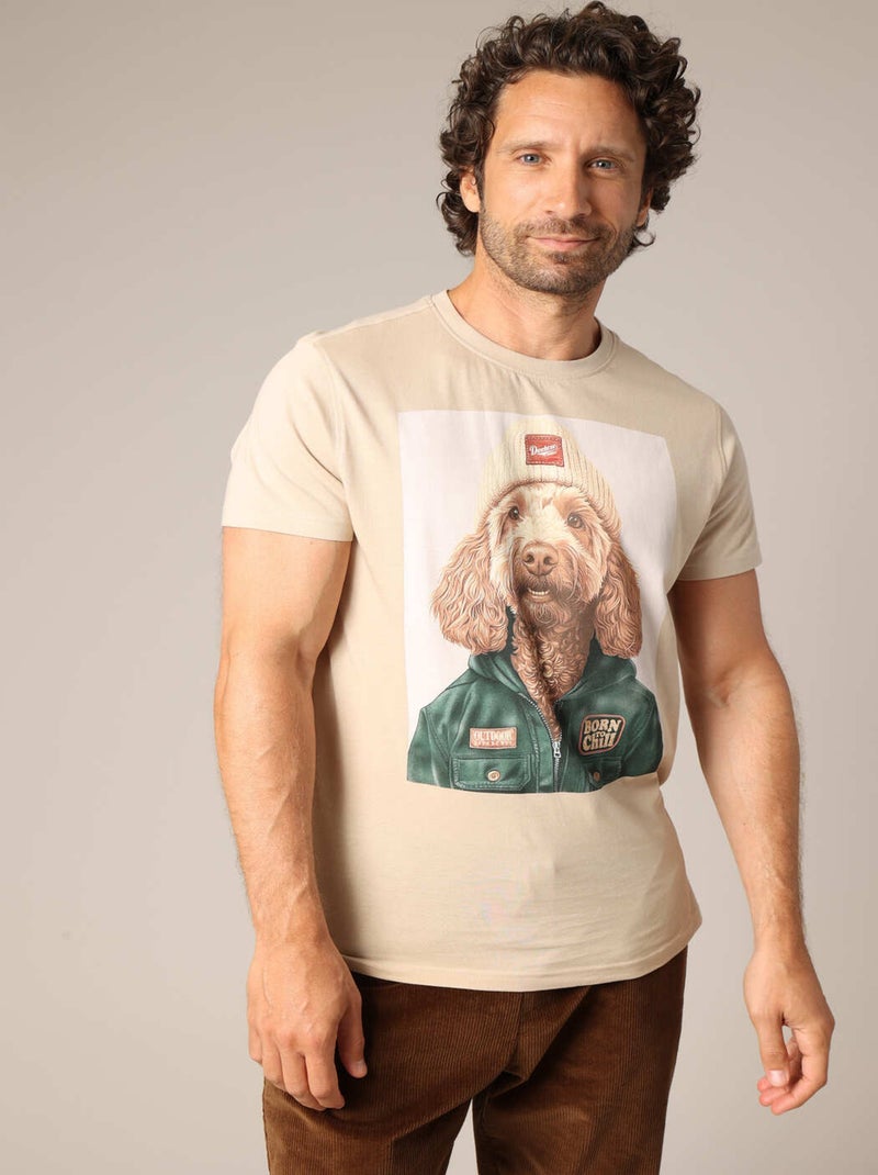 T-shirt homme imprimé original 100% coton 'Deeluxe' Beige coquille - Kiabi