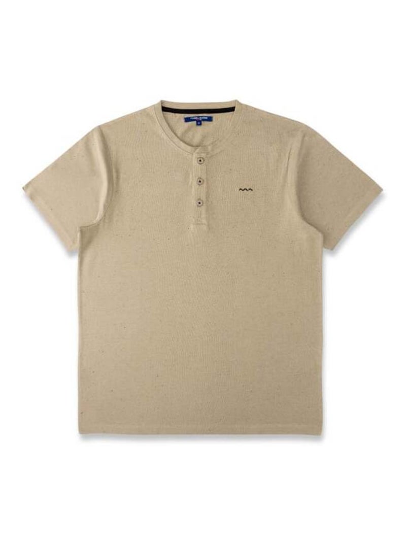 T-shirt Homme manches courtes beige sable col tunisien Beige - Kiabi